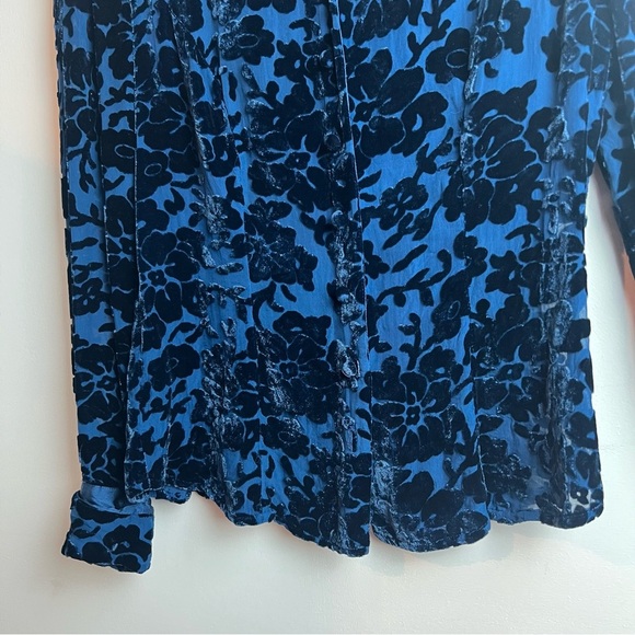 Vintage Ann Taylor Silk Burnout Velvet Button Down Shirt Top Dark Romantic 4 - Picture 5 of 13